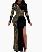 Photo 1 of PORRCEY Women's Sexy Rhinestone Long Sleeve Night Club Dress Party Clubwear Evening Dress