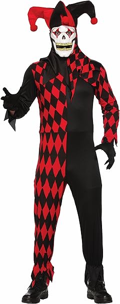 Photo 1 of Forum Men's Evil Jester Costume with Mask, Red/Black, STD Size M