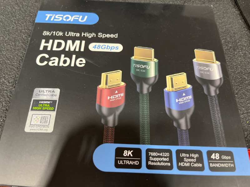 Photo 1 of TISOFU Ultra Certified 8K 10K HDMI Cable 10FT: HDMI 2.1 Cables 48Gbps High Speed Premium Braided Cord 8K@60Hz 4K@120Hz 4K@144Hz HDCP 2.2&2.3 CL3 ARC eARC for HD/HDR/HDTV 10ft Red