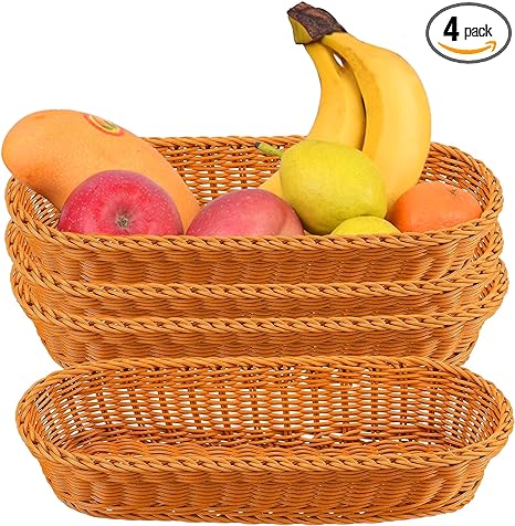 Photo 1 of 3 Pieces Woven Bread Basket for Serving,14 x 5.7 x 3 Inch Plastic Long Oval Basket for Gifts Food Fruit Storage Basket Empty for Home Kitchen Restaurant Centerpiece Display Basket Storage Favor