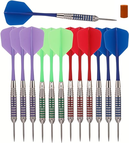 Photo 1 of SHOT TAKER CO. Steel Tip Darts Set |12 pc Bar Darts; 3 of Each Color; Perfect Fun Darts for 4 Players Throwing Metal Tip On Dartboard in Family Game Room, Man Cave