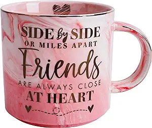 Photo 1 of Long Distance Best Friend Birthday Gifts for Women - Funny Friendship Gift - Gifts for BFF, Bestfriend, Besties, Sister, Her - Side By Side Or Miles Apart - Cute Pink Marble Mug, 11.5oz Coffee Cup