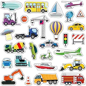 Photo 1 of 28 Pieces Gel Clings Window Gel Clings Decals Stickers for Kids Toddlers Window Stickers Window Clings Removable Reusable Nursery Room Classroom Party Supplies Construction and City Transport