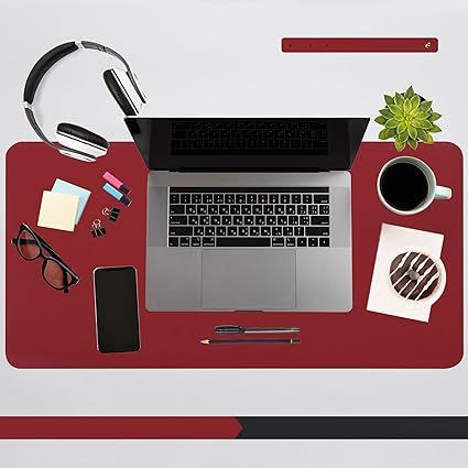 Photo 1 of Home&Office Durable PU Leather Desk Pad - Waterproof, Office Desk Mat & Mouse Pad - Large 31.5" x 15.7" - Protect Your Desk & Enjoy Writing, Typing, and Browsing - Red