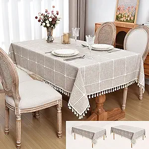 Photo 1 of 2 Pack Faux Linen Tablecloths Rectangle 55x70 Inch-Boho Burlap Farmhouse Table Cloths with Tassel, Water Repellent Washable Wrinkle Heavy Weight Table Cover for Party Christmas Dining