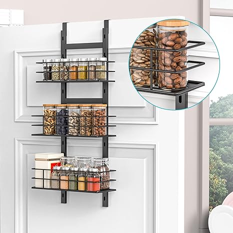 Photo 1 of Adjustable Over the Door Pantry Storage Organizer Spice Rack for Kitchen, Door Organizer Hanging Black, 3 Tier