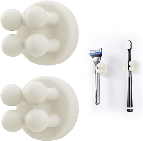 Photo 1 of 2 Pcs Silicone Toothbrush Holders - Multi-Function Self Adhesive Wall Mounted Hooks for Hanging Key, Toothbrush Razor and Small Items for Kitchen Bathroom Living Room Office (White) Pack x3