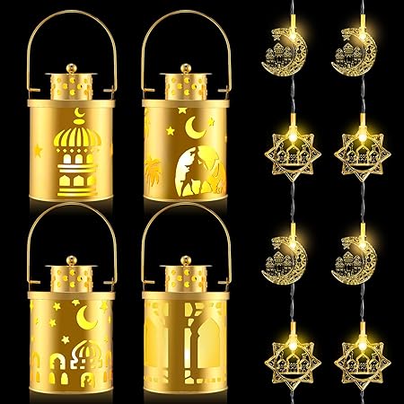 Photo 1 of Riakrum 6 Pcs Eid Mubarak Light Decoration Set Battery Operated LED Ramadan Lamp Include 2 Pcs 9.84 ft Star Moon String Lights and 4 Ramadan Lantern for Indoor Outdoor Home Table Party Decor