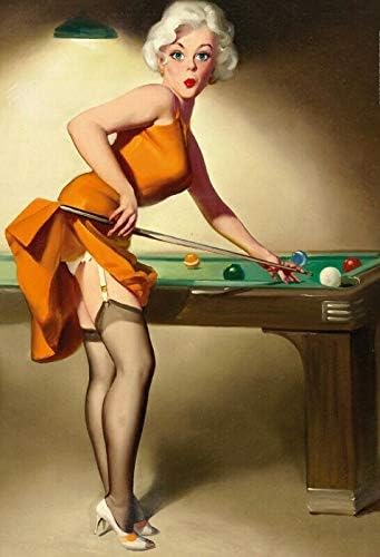 Photo 1 of Billiards Pinup Girl Plaque Domed Sign Metal Tin 8" X 12" Inch Wall Art Signs