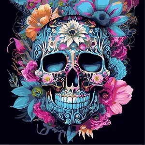 Photo 1 of igoodom Skull Flower Paint by Numbers Kit for Adults,Paint by Number for Adults Sugar Skull,DIY Oil Painting Acrylic Paints for Home Wall Art Decor (13.78 x 13.78 Inch)