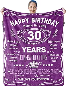 Photo 1 of 30th Birthday Gifts for Women 1993, 50"x60" Birthday Throw Blanket, Gifts for Women Turning 30, 30 Year Old Birthday Gifts, 30th Birthday Decoration for Wife Best Friends, Purple