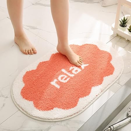 Photo 1 of Bathroom Non-Slip Oval Bath Rugs Funny Letter Relax Bathmat Microfiber Toilet/Tub Floor Rugs