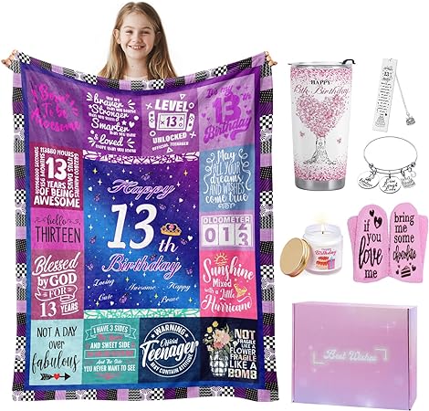 Photo 1 of Gifts for 13 Year Old Girls, 13 Year Old Girl Gift Ideas Blanket Gift Box Set, Teen Girl Gifts 13 Years Old, 13th Birthday Decorations for Girls