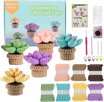 Photo 1 of Crochet kit for Beginners?5Pcs Succulents Crochet Starter Kit for Adults with Step-by-Step Instruction and Video Tutorials