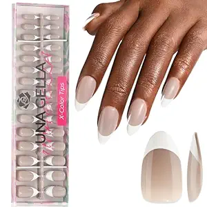 Photo 1 of UNA GELLA Almond Nails Press On French Short Neutral Almond Gel X Tips French Nails Press On Grey 4 IN 1 X-Color Tips (Top Coat&Tip Primer&Pre-matte) Fake Nails Easy Home Nail Art Salon 150PCS 15Size