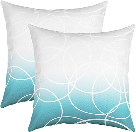 Photo 1 of Geometric Circle Throw Pillow Covers For Home Room,Gradient Ombre Pillow Covers 20x20 Set of 2 Teal Circle Rings Decorative Square Pillow Cases Grey White Teal Geometric Circles Rings Cushion Covers