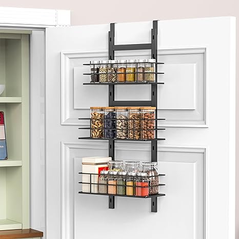 Photo 1 of Adjustable Over the Door Pantry Storage Organizer Spice Rack for Kitchen, Door Organizer Hanging Black, 3 Tier