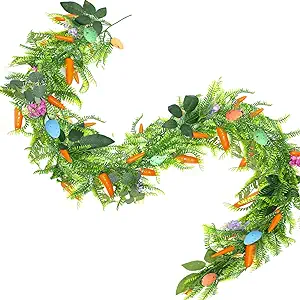 Photo 1 of Hotop 4 Pcs 6.56 ft Artificial Easter Garland with Easter Eggs and Carrots Spring Floral Easter Decor Easter Egg Garland for Mantle Home Kitchen Fireplace Indoor Outdoor Holiday Easter Party Decor
