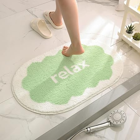 Photo 1 of Bathroom Non-Slip Oval Bath Rugs Funny Letter Relax Bathmat Microfiber Toilet/Tub Floor Rugs