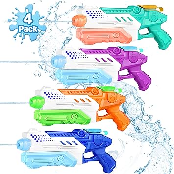 Photo 1 of 4 Pack Water Gun for Kids Adults - Super Squirt Guns Soaker with 400CC High Capacity 30FT Long Shooting Range - Summer Pool Toys Beach Gifts for Boy Girls (4Packs-A)
