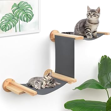 Photo 1 of 3-in-1 Cat Hammock Wall Mounted,Cat Shelves, Cat Wall Shelf,Wooden Cat Wall Furniture, Cat Wall Bed,Cat Perches for Cat,Kitty Sleeping,Playing,Climbing