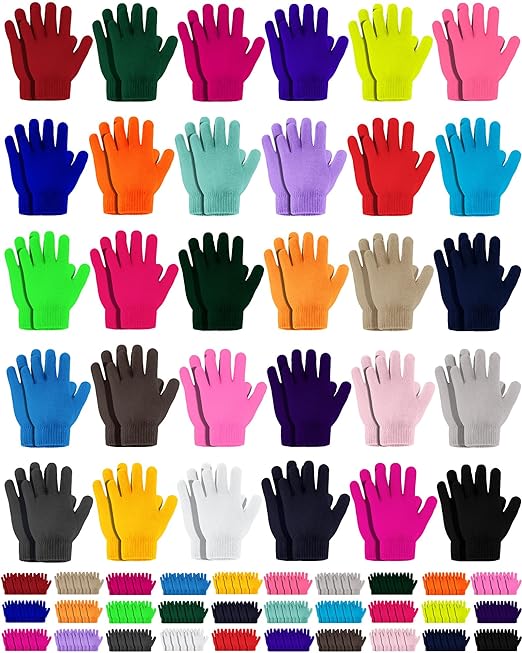 Photo 1 of Hicarer 200 Pairs Bulk Kids Winter Gloves Colorful Warm Children Full Fingers Stretchy Knitted for Boys and Girls