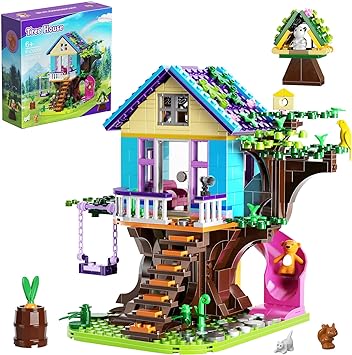 Photo 1 of Girls Building Blocks Tree House STEM Building Toy, Forest House Building Bricks with Swing and Animals, Compatible for Lego, Best Gift for 6 7 8 9 10+ Girls Boys