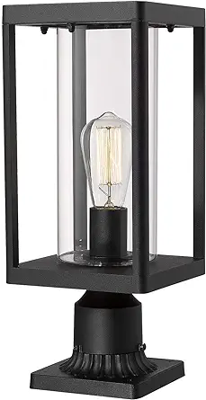 Photo 1 of Beionxii Outdoor Post Lights, 20inch Large Modern Large Exterior Post Lantern Pillar Light with Pier Mount Base, Black Cast Aluminum w/Clear Cylinder Glass - A291P-1PK