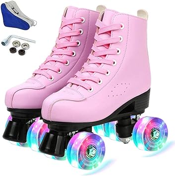 Photo 1 of  YYW Roller Skates for Women Men, High Top PU Leather Classic Double-Row Roller Skates, Indoor Outdoor Roller Skates for Beginner a Shoes Bag Size 39