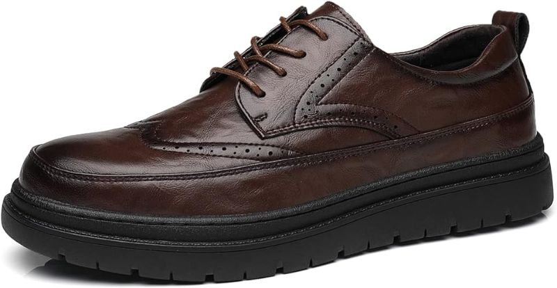 Photo 1 of Business Casual Men's Shoes, Walking Shoes for Work, Flat Shoes, Brogue Men's Shoes, Black and Coffee Shoes, 4-Hole lace-up Shoes. Size 8