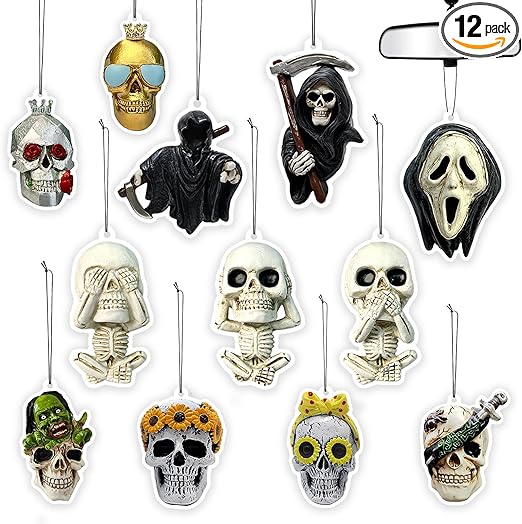 Photo 1 of 12PCS Car Air Freshener Hanging Ornaments Cute Gothic Skull Grim Reaper Rearview Mirror Pendant Aromatherapy Tablets Suitable For Car Bedroom Wardrobe