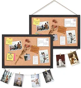 Photo 1 of 2-Pack Cork Board with Linen, 16" x 11" Wooden Frame Bulletin Boards for Walls, Pin Board Vision Board for Home Kitchen School Office Decor (VintageBlack)