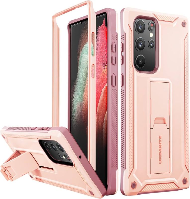 Photo 1 of 2023 New CASE for Samsung Galaxy S22 Ultra Case with Kickstand & Camera Cover,Built-in [2 Stand Way] Ring Magnetic Stand,2 Layer Shockproof Drop Protective Phone Case Samsung S22 Ultra(Rose Gold)