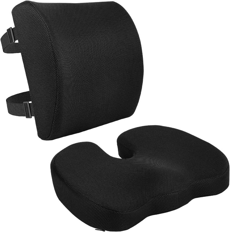 Photo 1 of Amazon Basics Seat Cushion & Lumbar Support, Memory Foam, Black, 2-Pack
