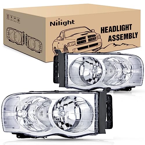 Photo 1 of Nilight 2002 2003 2004 2005 Ram 1500 2500 3500 Headlight Assembly Chrome Housing Clear Corner Clear Lens Headlamp Replacement Driver and Passenger Sid
