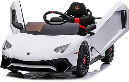Photo 1 of Kidzone Kids Electric Ride On 12V Licensed Lamborghini Aventador Battery Powered Sports Car Toy with 2 Speeds, Parent Control, Sound System, LED Headlights & Hydraulic Doors - WHITE 
