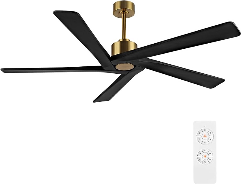 Photo 1 of WINGBO 72" DC Ceiling Fan No Light with 3 Downrods, 5 Carved Solid Wood Blades, 6-Speed Reversible DC Motor, Black Large Ceiling Fan Without Light,  