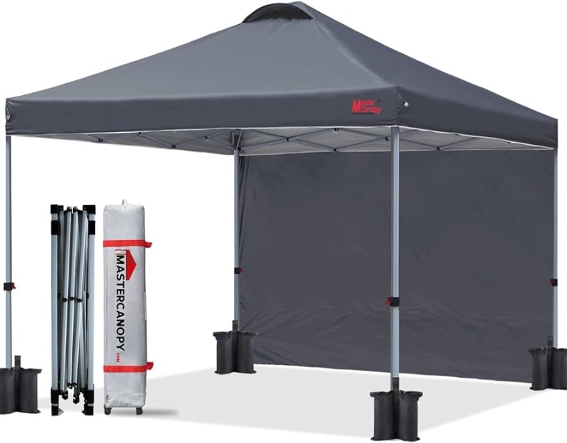 Photo 1 of MASTERCANOPY Durable Pop-up Canopy Tent with 1 Sidewall (10'x10',Dark Gray)