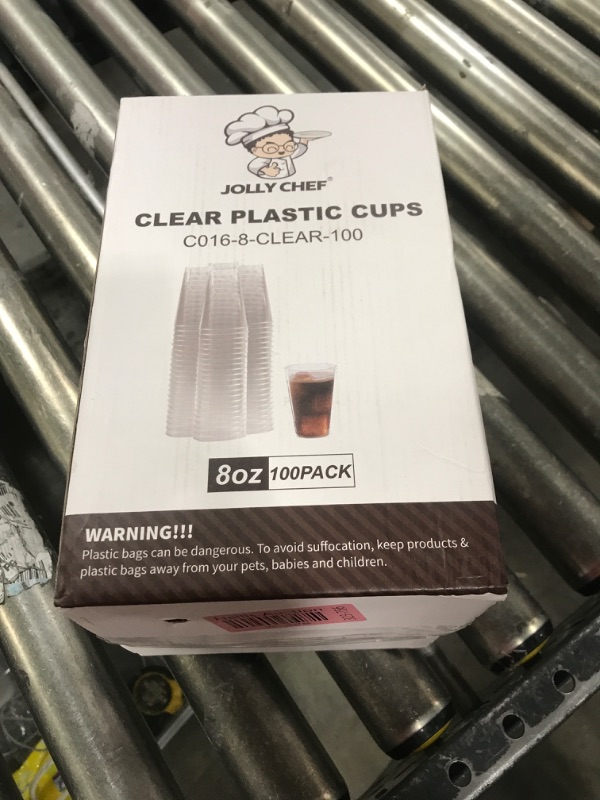 Photo 2 of JOLLY CHEF 8 oz Clear Disposable Plastic Cups, 100 Pack Clear Plastic Cups Tumblers, Heavy-duty Party Cups, Disposable Cups for Wedding, Thanksgiving, Christmas, Halloween Party 8-Clear-100
