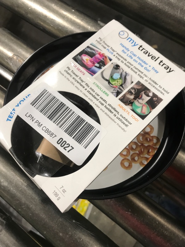 Photo 2 of My Travel Tray Oval, USA made. Extend your current cup holder to hold a CUP PLUS A TRAY for snacks, toys and accessories. Use in a Car Seat, Booster, Stroller, Golf Cart, Outdoor Chair. (Pirate Black)
