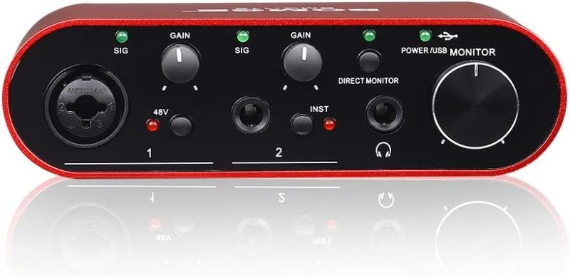 Photo 1 of BOMGE BMG11S USB Audio Interface, 24Bit/196kHz High-Fidelity, Ultra-low Latency, for Pc and Mac, with XLR/48V Phantom Power for Recording, Streaming (red)
