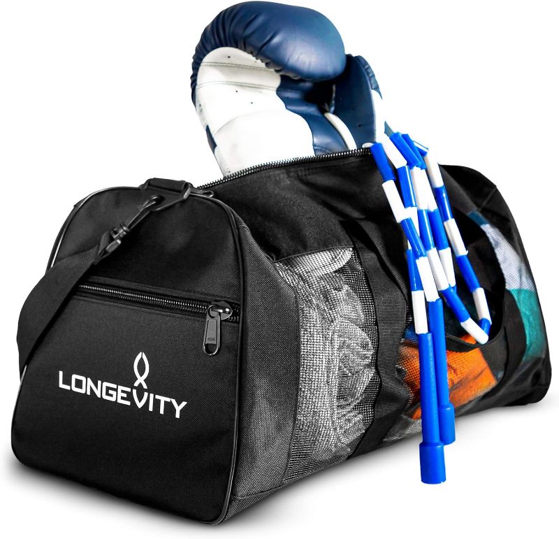 Photo 1 of Longevity Gear Duffle Mesh Bags With Bottle Pocket, Breathable Duffel Bag for Sweaty Clothes and Equipment, Workout Bag, Gym Bag, Wrestling Bag, Swimmers, Active Athletes, | No More Stink
