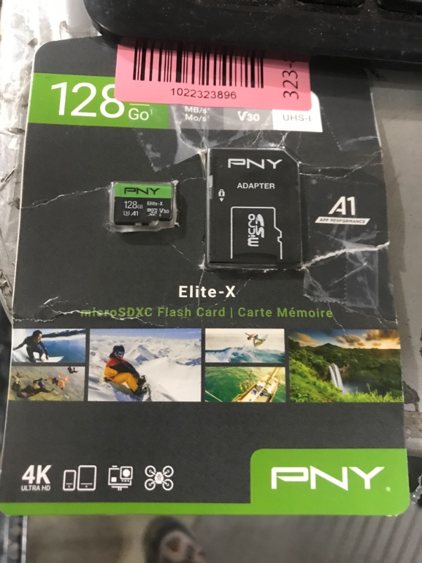 Photo 2 of PNY 128GB Elite-X Class 10 U3 V30 microSDXC Flash Memory Card - 100MB/s, Class 10, U3, V30, A1, 4K UHD, Full HD, UHS-I, microSD