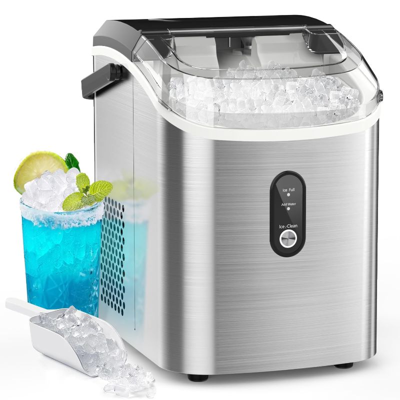 Photo 1 of Kndko Nugget Ice Maker Countertop,Crushed Ice Maker with Chewable Ice,Fast Ice Making 35Lbs/Day, Self Cleaning Countertop Ice Maker, Removable Top Cover, One-Click Design,Stainless Steel Ice Machine
