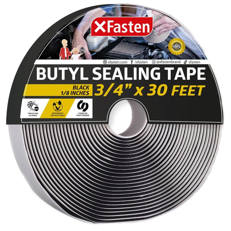 Photo 1 of XFasten Butyl Sealing Tape, Black, 1/8-In x 3/4-In x 45-Foot Plumbers Putty Tape, RV Sealant Tape, Butyl Rubber for Boat Sealing
