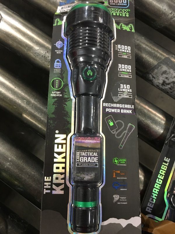 Photo 2 of KODIAK Tactical Flashlight | Compact and Portable LED Flashlight Kraken 6000 Lumens | Durable and Rubber Coated Power Bank Flash Light and Work Light Perfect for Camping, Hiking and Gifts for Men Kraken-6000 Lumens