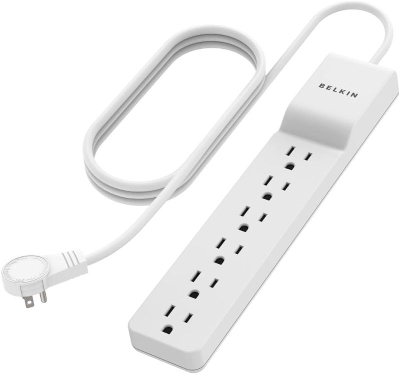 Photo 1 of Belkin 6-Outlet Surge Protector Power Strip, 6ft Cord, 360° Rotating Plug - 1080 Joules Protection
