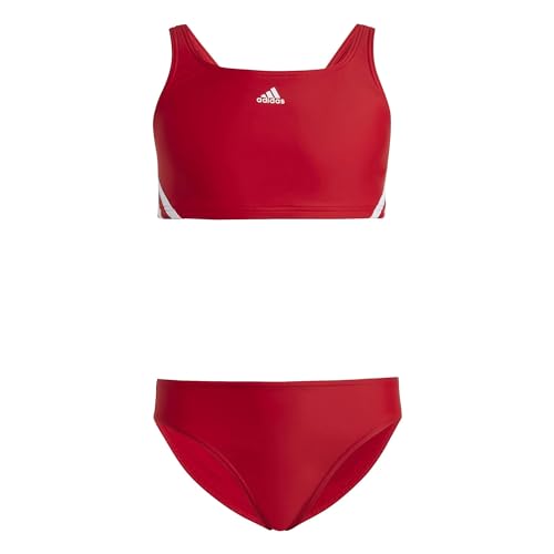 Photo 1 of Adidas Girls 3-stripes Bikini Set, Better Scarlet/White, Small US
