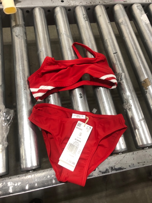 Photo 2 of Adidas Girls 3-stripes Bikini Set, Better Scarlet/White, Small US
