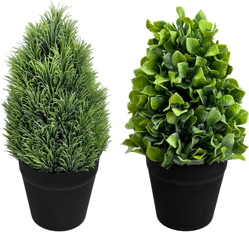 Photo 1 of THE BLOOM TIMES 2 Pack Fake Potted Plants 14" Artificial Desk Plants Small Faux Topiary Shrubs for Home Decor Indoor
